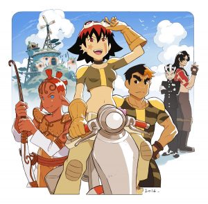 Illustration de Oban Star Racers réalisée à l'occasion de Japan Expo © Twitter de Thomas Romain