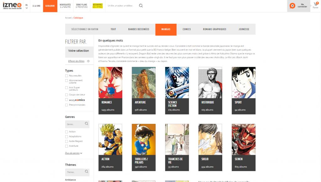 Une partie du catalogue manga d'Izneo