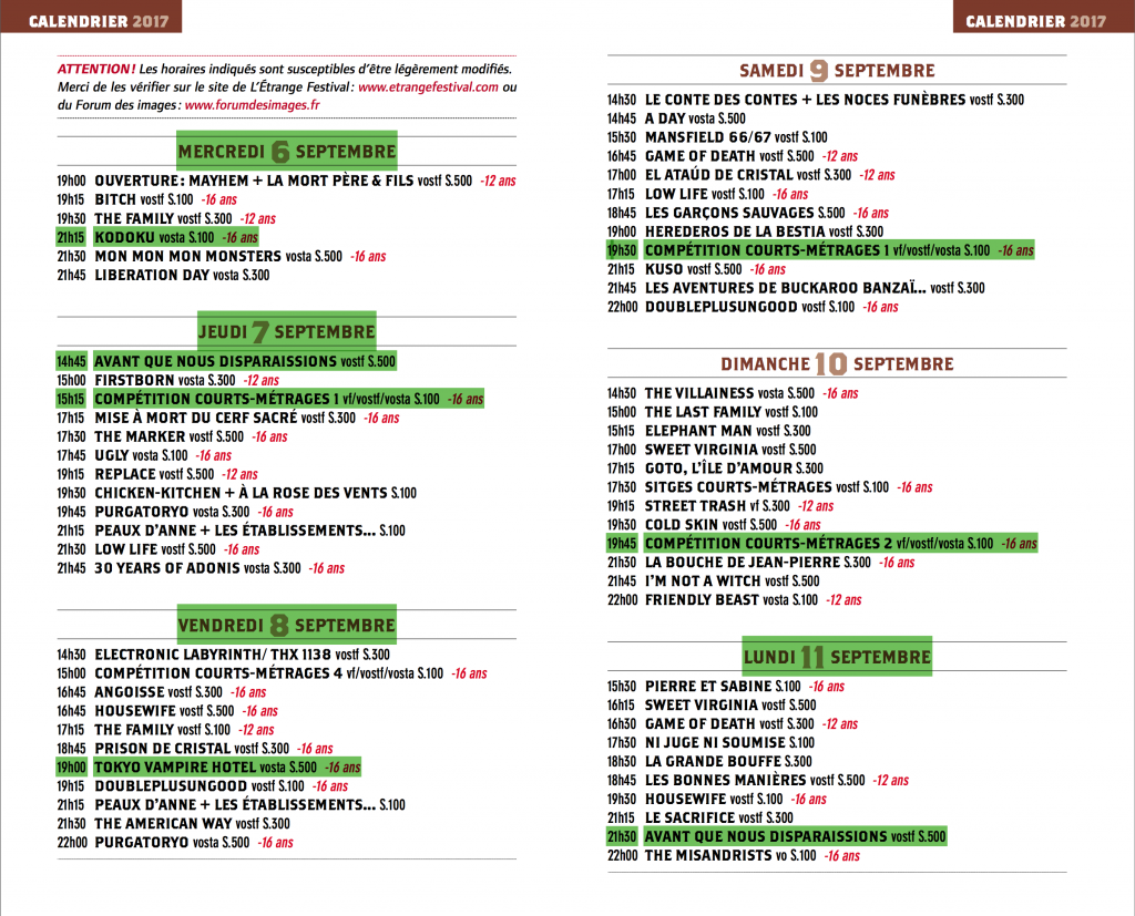 Etrange Festival 2017 Programme Partie 1