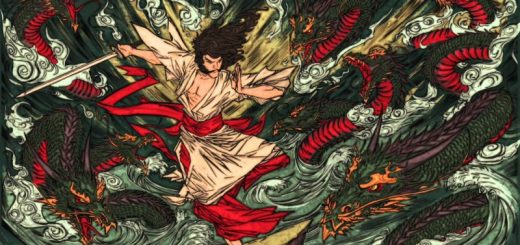 Combat mythique opposant Susanoo à Yamata no Orochi