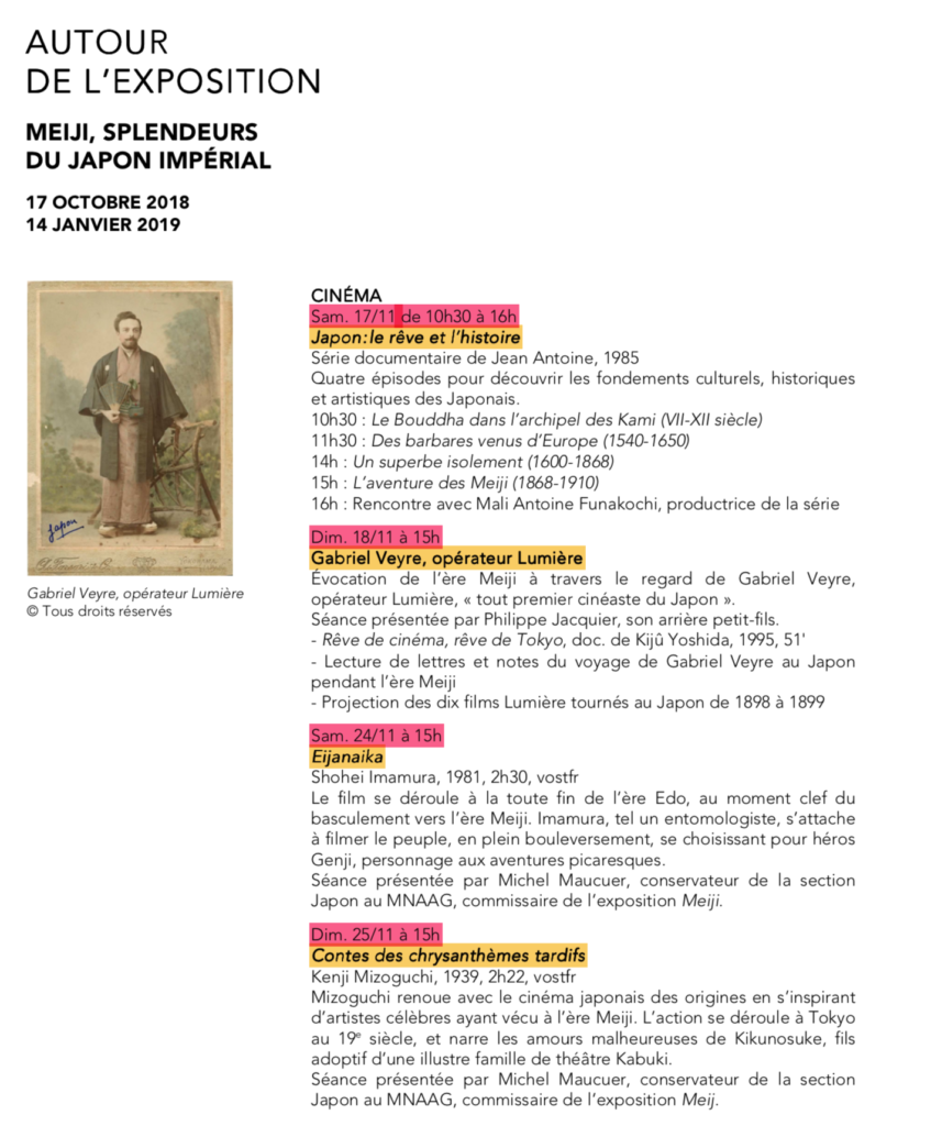 Meiji Splendeurs du Japon Programme