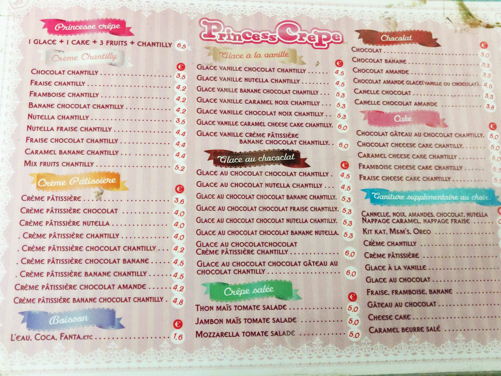 Menu Princess Crepe
