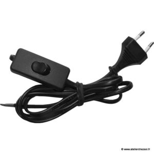Cordon électrique noir 1m50 équipé interrupteur et fiche 460 W