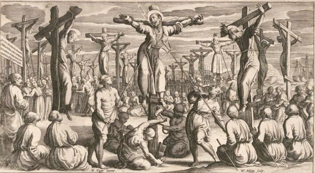 Gravure des 26 martyrs de Nagasaki par Wolfgang Kilian en 1628