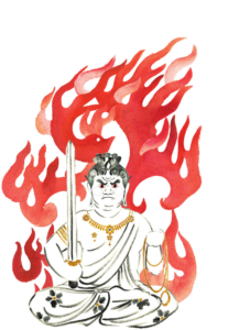 Fudô-Myôô peint par Morgane Boullier dans le livre Quelque chose du Japon d'Angelo Di Genova, éditions Nanika