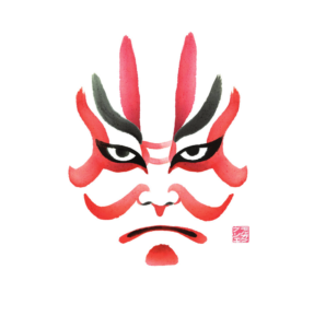 masque de kabuki peint par Morgane Boullier, extrait du livre Quelque chose du Japon d'Angelo Di Genova, éditions Nanika