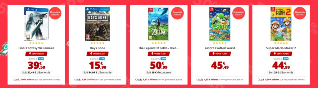 Des exemples de jeux soldés sur Rakuten