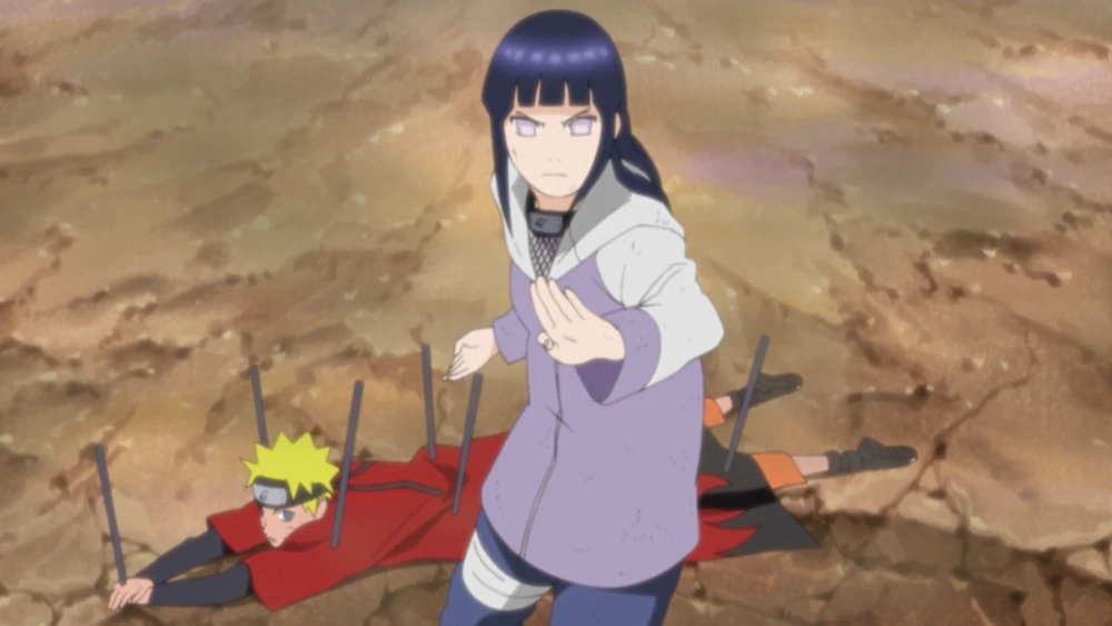 Hinata protégeant Naruto