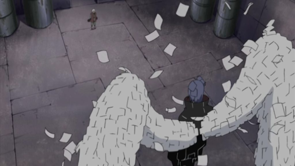 Jiraya face à Konan, l'ange messager du dieu Pain