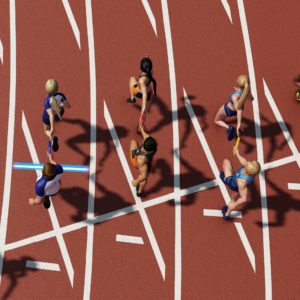 Illustration d'une course de relais dans le jeu video Olympic Games Tokyo 2020