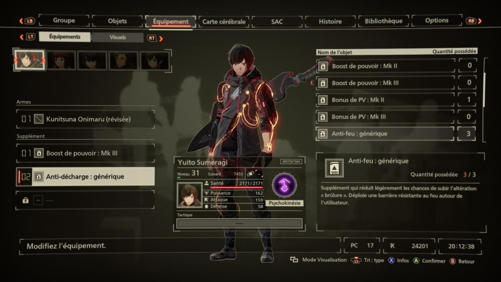 Scarlet Nexus - Equipement