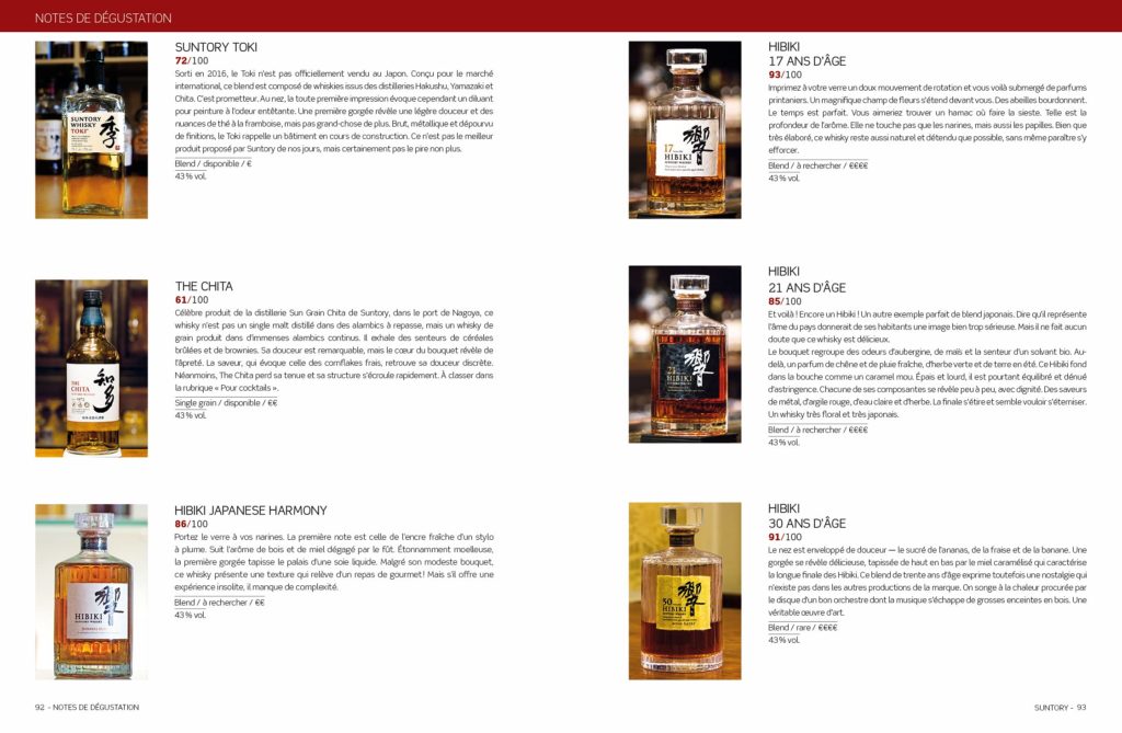notes de dégustation dans le livre Whisky japonais, la voie de l'excellence, éditions Synchornique