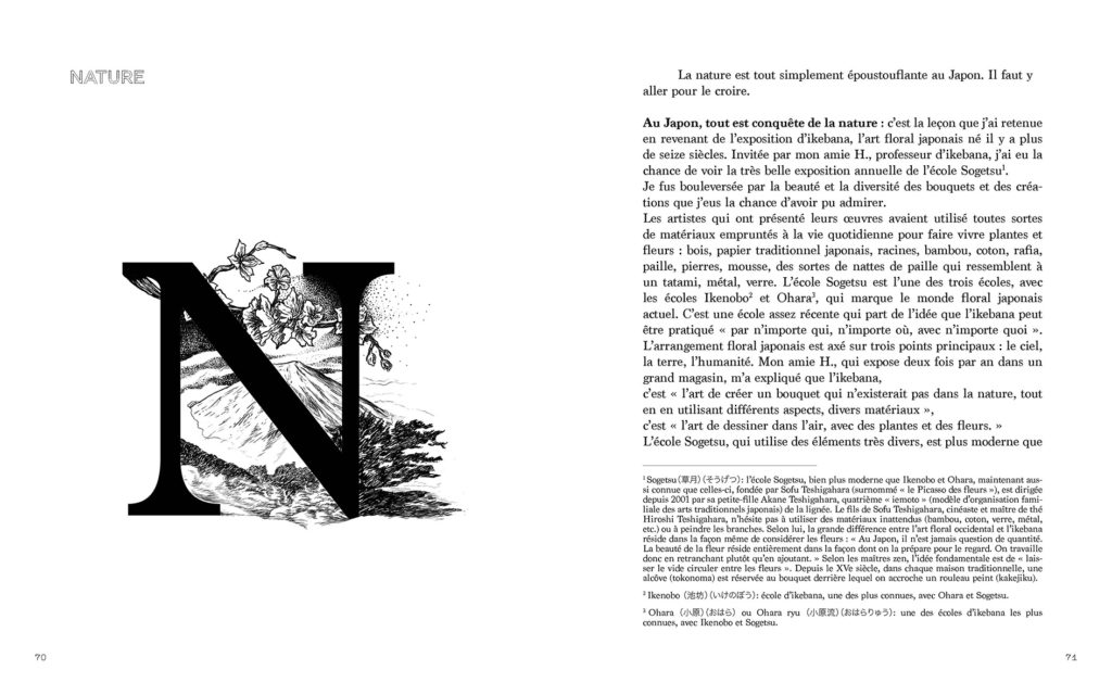 Second exemple de double-page du livre Japon, abécédaire d'un amour contrarié aux éditions Akinomé