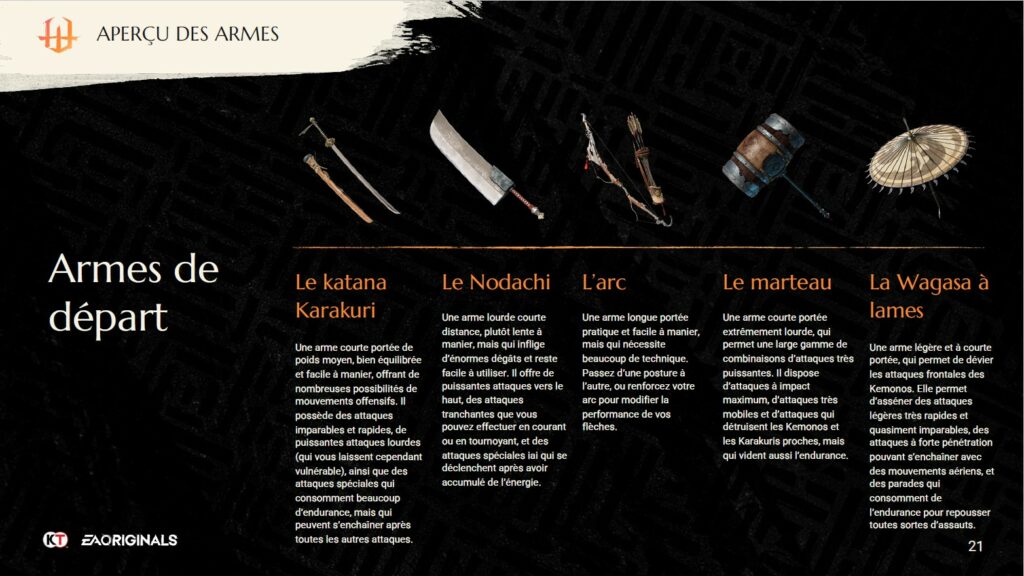 Les 5 armes de départ dans Wild Hearts