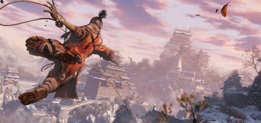 Image du jeu Sekiro. Un ninja s'élance avec un grappin.