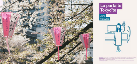 Couverture du livre et photographie de cerisiers en fleurs