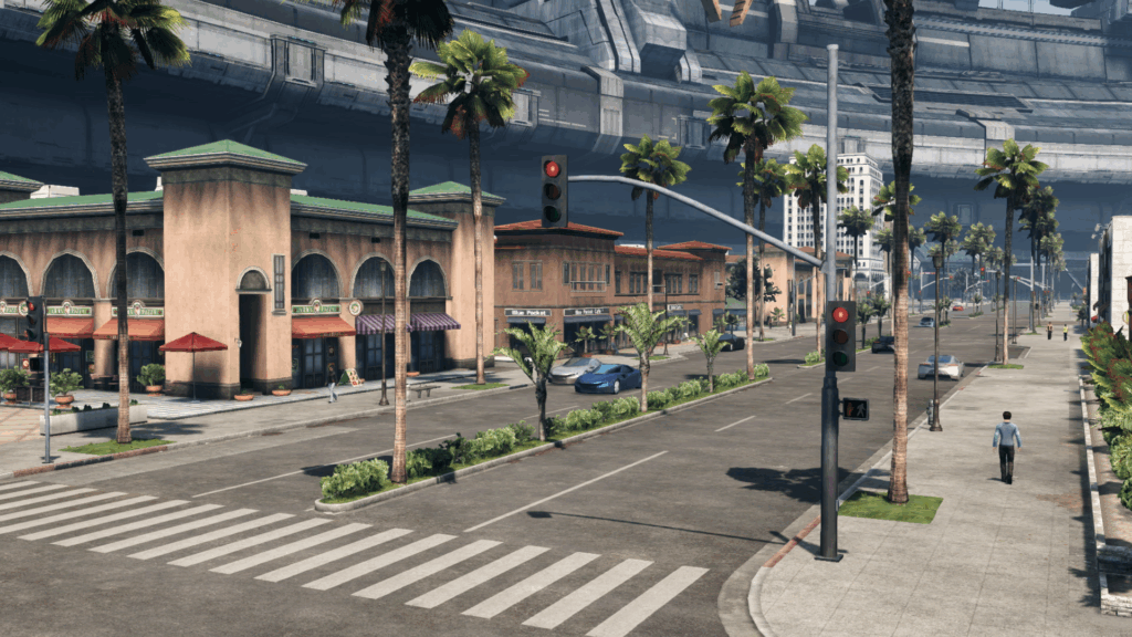 Aperçu du quartier commerçant de New Los Angeles dans Xenoblade Chronicles X: Definitive Edition