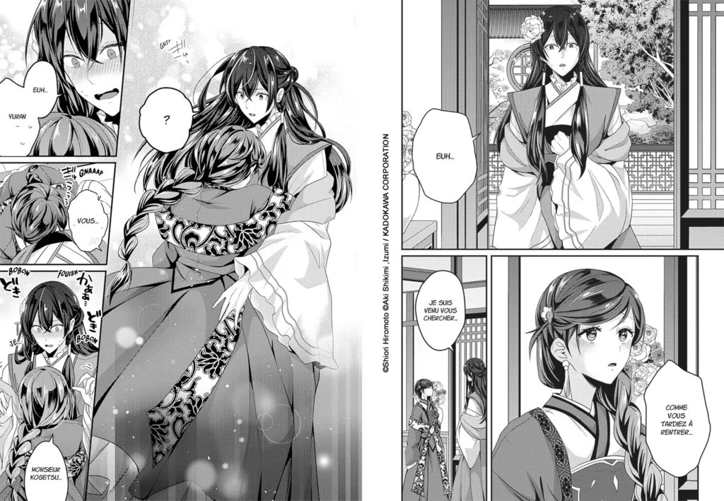 Sur deux pages, une jeune femme très grande et l'air inquiète en a rejoint une autre. Cette dernière se jette dans ses bras, au bord des larmes et de l'épuisement