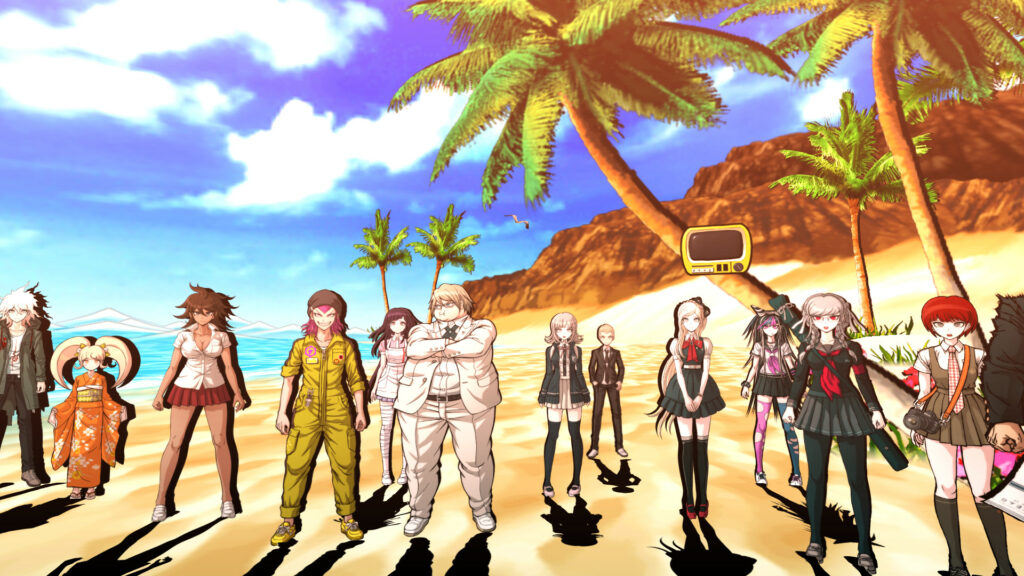 Capture d’écran du jeu Danganronpa 2: Goodbye Despair présentant les personnages.