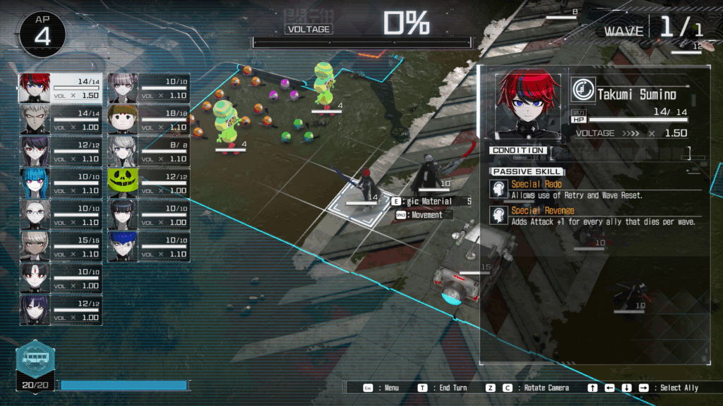 Capture d’écran du jeu The Hundred Line: Last Defense Academy montrant l'interface de game play