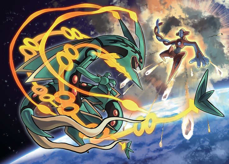 Méga-Rayquaza affronte Deoxys dans un duel spatial, sommet grandiose de l’Épisode Delta et apogée de la Méga-Évolution à Hoenn. © The Pokémon Company