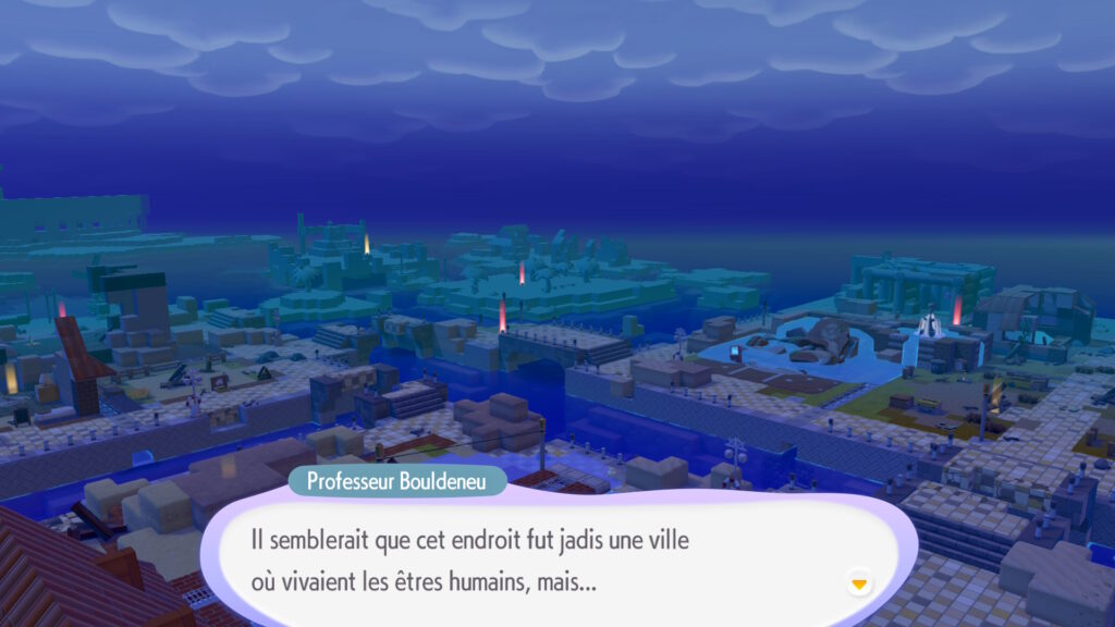 Le professeur Bouldeneu nous parle de lore. © Game Freak & Omega Force