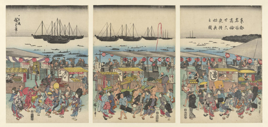 Réjouissances en attendant la lune de la vingt-sixième nuit à Takanawa de la série Lieux célèbres de la capitale de l’Est d’Utagawa Hiroshige