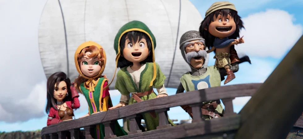 Les 5 personnages de Dragon Quest VII sur le bateau.