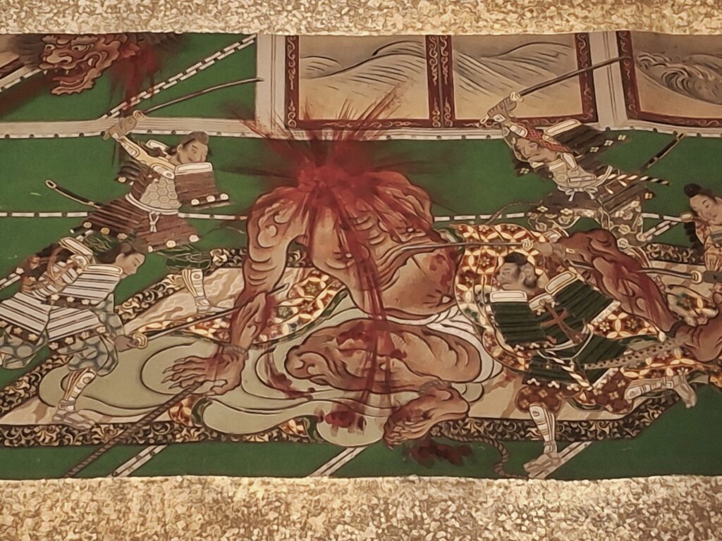 Rouleau illustrant le combat de Minamoto no Yorimitsu vainquant le démon ivre Shuten-dôji par Kano Okunobu ©David Maingot pour Journal du Japon
