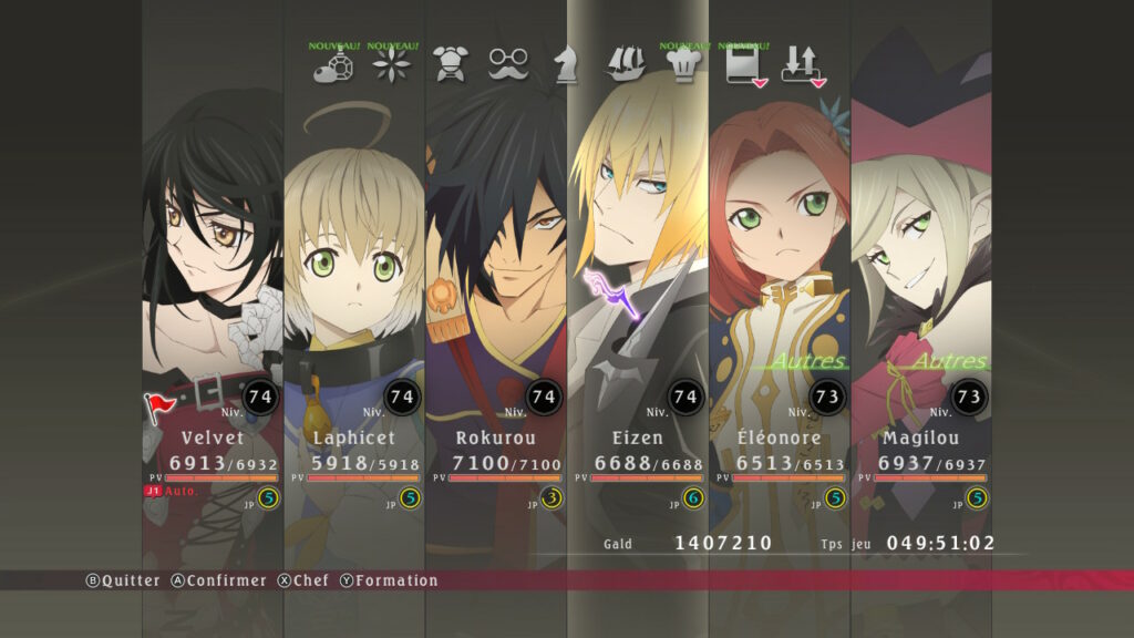 Menu et sélection de personnage