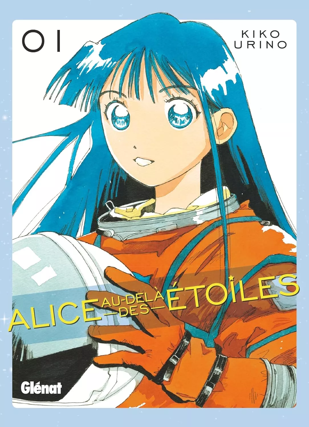 Couverture de Alice au delà des étoiles, une jeune fille aux cheveux longs porte une tenue d'astronaute orange