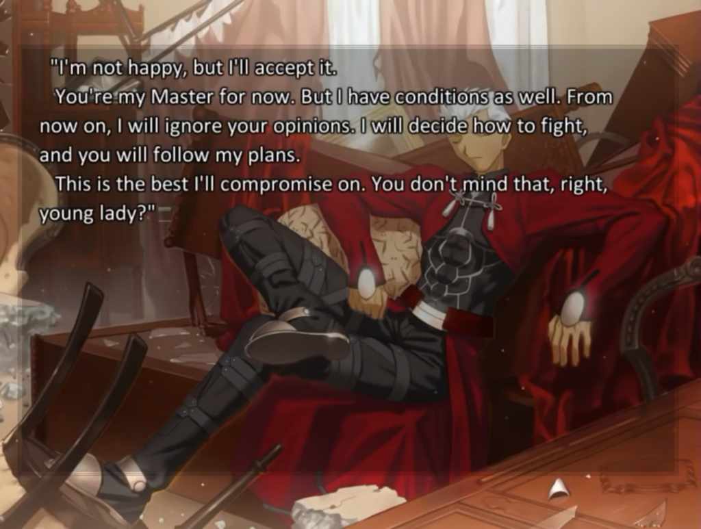 Capture d’écran du jeu illustrant l’invocation d’Archer © Fate/stay night, TYPE-MOON, Notes Co., Ltd.