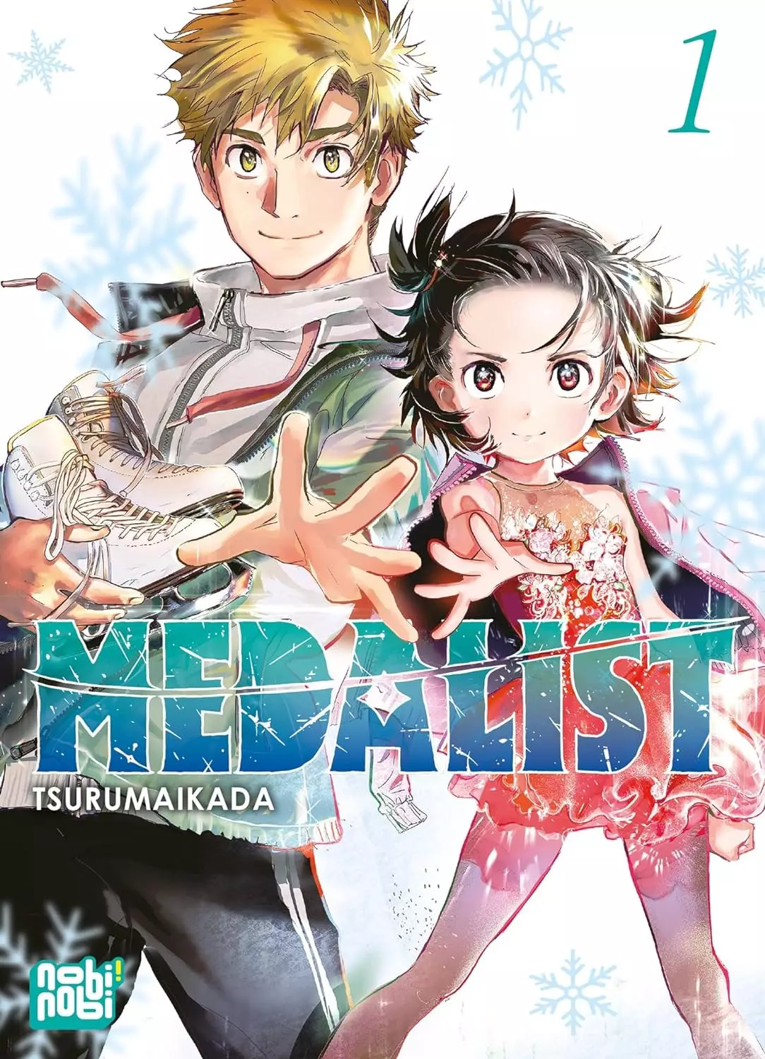 Couverture de Medalist. Un homme blond et une petite fille en tenue de patineuse prennent la pose avec énergie