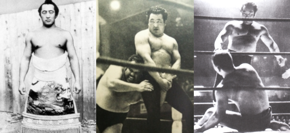 Montage de 3 photos de Rikidozan